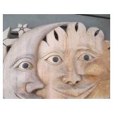 Wooden Sun & Moon Carved Wall Plaque - Dual Face Relief