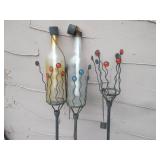 Decorative Bottle Torch Garden Stakes - Set of 3 with Glass Bottles