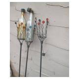 Decorative Bottle Torch Garden Stakes - Set of 3 with Glass Bottles