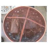 Round Rust Fire Pit with Mesh Screen and Ring Handles