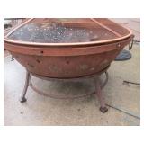 Round Rust Fire Pit with Mesh Screen and Ring Handles