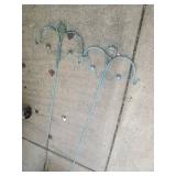 Sun-Face Turquoise Metal Garden Shepherd Hook Stakes - Pair with Scrollwork