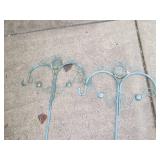 Sun-Face Turquoise Metal Garden Shepherd Hook Stakes - Pair with Scrollwork