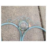 Sun-Face Turquoise Metal Garden Shepherd Hook Stakes - Pair with Scrollwork