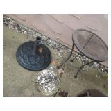 Metal Round Patio Table with Mesh Top & Floral Stepping Stone