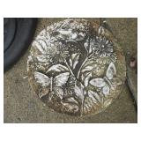 Metal Round Patio Table with Mesh Top & Floral Stepping Stone