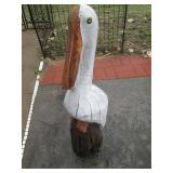 Wooden Sculpture on Log Base - Hand-Carved Outdoor Garden Art