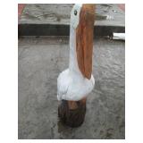 Wooden Sculpture on Log Base - Hand-Carved Outdoor Garden Art