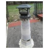 Lantern Post with Brick-Pattern Stone Column and Metal Solar Lantern Top