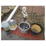 Garden Decor Lot - Ceramic Planters, Outdoor Pots, White Spiral Lamp & Solar Light