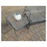 Wrought Iron Outdoor Patio Bench & Side Table Set - Black Mesh