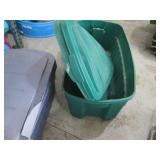 Green Plastic Trash Bin with Lid & Gray Storage Bin - 2-Piece Garage Set