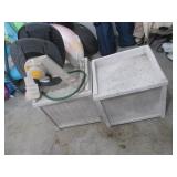 Two White Plastic Patio Storage Crates with Hose reel