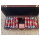 Poker Chip Set with Automatic Card Shuffler - Wood Case & Assorted Casino Chips