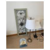 Ornate Floor Lamp & 2 Table Lamps With White Shades - Vintage Lighting Set