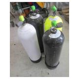 SCUBA Tanks - Four Cylinders with Green Valve Caps