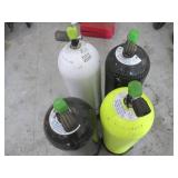 SCUBA Tanks - Four Cylinders with Green Valve Caps