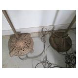 Pair of Vintage Ornate Iron Floor Lamps with Dual Lantern Sockets
