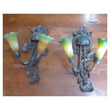 3-Light Wrought Iron Wall Sconce With Glass Lily Shades