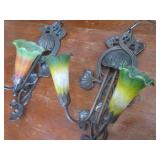 3-Light Wrought Iron Wall Sconce With Glass Lily Shades