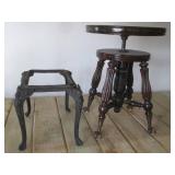 Antique Pedestal End Table with Turned Legs and Cast Iron Plant Stand (2-Piece Set)