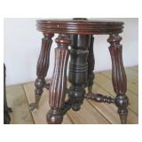 Antique Pedestal End Table with Turned Legs and Cast Iron Plant Stand (2-Piece Set)