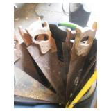 Hand Saws & Blades in Bucket - Rusty Carpentry Tools