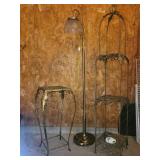 Vintage Ornate Iron Floor Lamp & 2 Plant Stands - 3-Piece Set