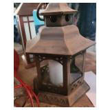 Mainstays Solar LED Outdoor Lanterns - Wood & Red Metal Patio Lighting