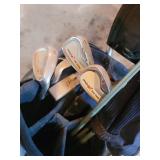 BagBoy Pro X7 Tour Collection Push Cart with Blue Cart Bag and Irons