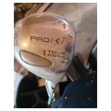 BagBoy Pro X7 Tour Collection Push Cart with Blue Cart Bag and Irons