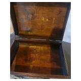 Vintage Black Wood Console Cabinet With 2 Doors And Leather-Trim Travel Trunk