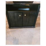 Vintage Black Wood Console Cabinet With 2 Doors And Leather-Trim Travel Trunk