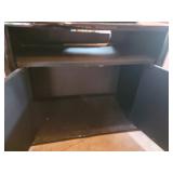 Vintage Black Wood Console Cabinet With 2 Doors And Leather-Trim Travel Trunk