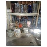 Assorted Glass Vases & Planters - Two-Shelf Display of Decorative Containers