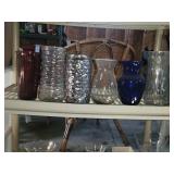 Assorted Glass Vases & Planters - Two-Shelf Display of Decorative Containers