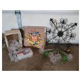 Sunburst Metal Wall Art - Colorful Sun Face Panel - Glass Globe Light Orbs - 24-Compartment Organizer