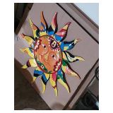 Sunburst Metal Wall Art - Colorful Sun Face Panel - Glass Globe Light Orbs - 24-Compartment Organizer