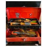 Red Portable Toolbox with Assorted Screwdrivers and Hand Tools