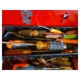 Red Portable Toolbox with Assorted Screwdrivers and Hand Tools