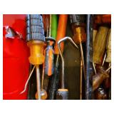 Red Portable Toolbox with Assorted Screwdrivers and Hand Tools