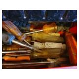 Red Portable Toolbox with Assorted Screwdrivers and Hand Tools