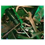 Green Bucket with Assorted Hand Tools - Wrenches, Pliers, Hex Keys