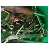 Green Bucket with Assorted Hand Tools - Wrenches, Pliers, Hex Keys