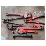 Assorted Hand Tools (Lot of 8) - Pipe Wrenches, Pliers & Hammer