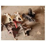 Auto Jack Stands - 2 Beige Vintage Stands & Red Post & Bottle Jack