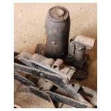 Auto Jack Stands - 2 Beige Vintage Stands & Red Post & Bottle Jack