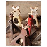 Auto Jack Stands - 2 Beige Vintage Stands & Red Post & Bottle Jack