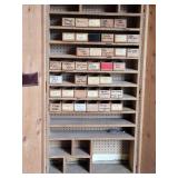 Wooden Pegboard Tool Cabinet - Labeled Small Parts Drawers - 28 1/2 x 10 x 55 in