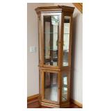Oak Corner Curio Cabinet with Glass Doors - 72 in H x 23 in W x 20 in D